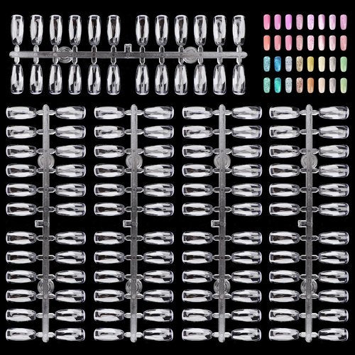 Segbeauty 720pcs Clear False Nail Tips, Flat Square Fake Nail Art Tips for Nail Color Display Book, Professional Practice False Nail Art Tips for Nail Polish Color Swatches Organizing Display Board