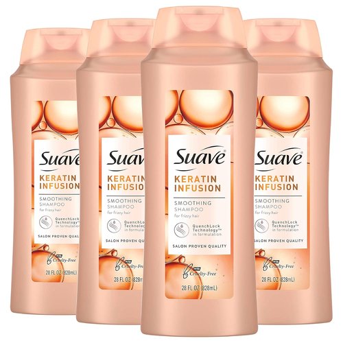 Suave Professionals Smoothing Shampoo - Keratin Infusion for Dry Hair | 48-Hour Frizz Control, 28 oz (Pack of 4)