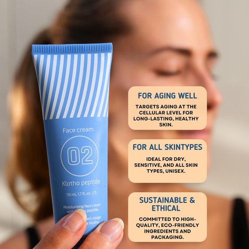 EiE 02 Klotho Peptide Cream Face Moisturizer – Rare Groundbreaking Peptides Face Cream for Women with Hyaluronic Acid, Sagging Skin, Fine Lines and Wrinkles Treatment, Made in Sweden, 1.7 fl. Oz