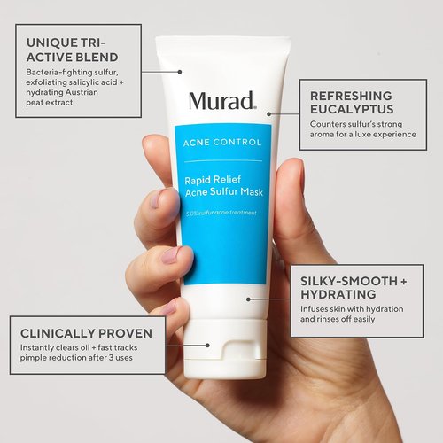 Murad Rapid Relief Acne Sulfur Mask - Clay Mask with Salicylic Acid & 5% Sulfur | Reduces Breakouts & Unclogs Pores - 2.5 Fl Oz
