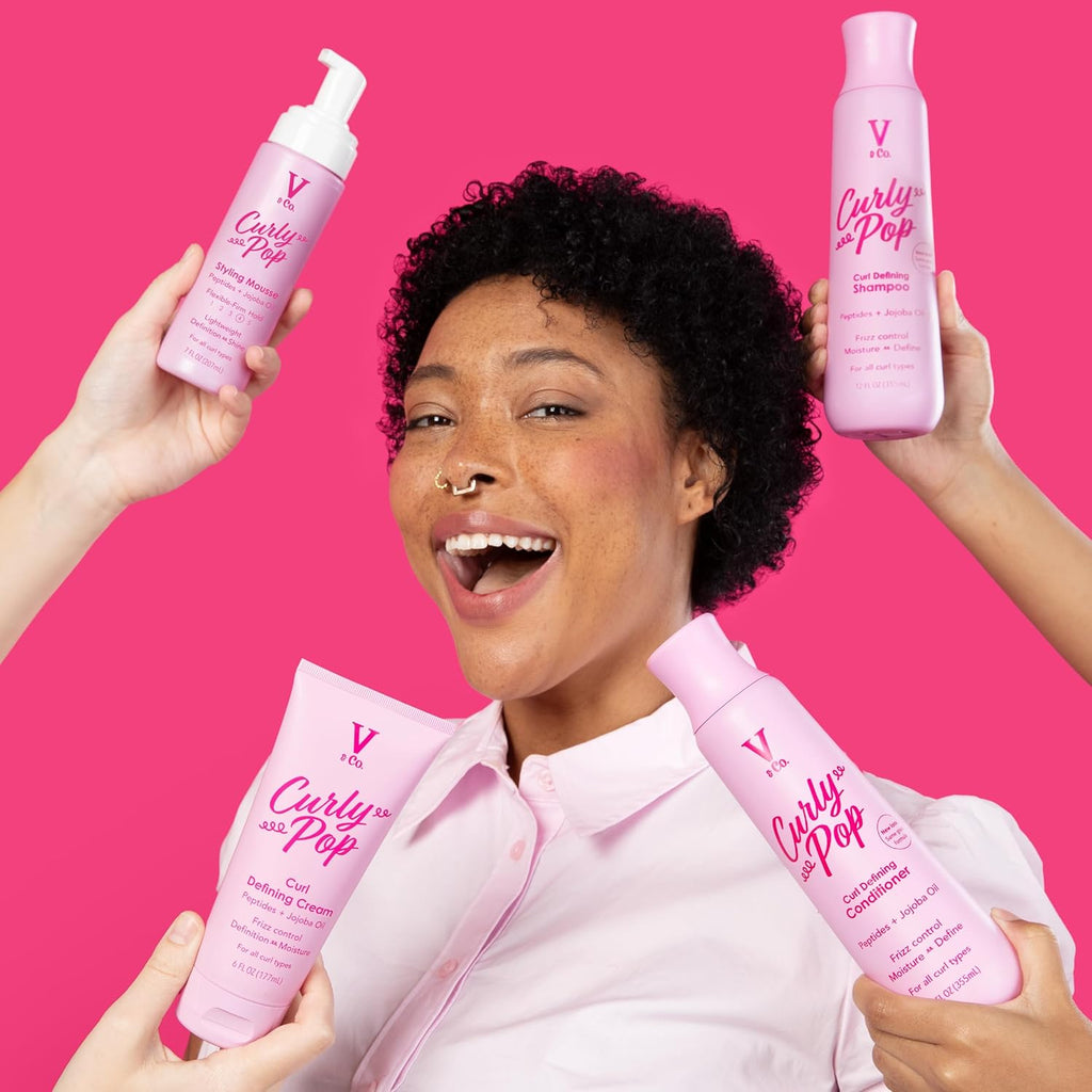 V&Co. Curly Pop Curl Defining Conditioner - Sulfate & Paraben Free Hydration with Peptides & Jojoba Oil | 12 fl oz