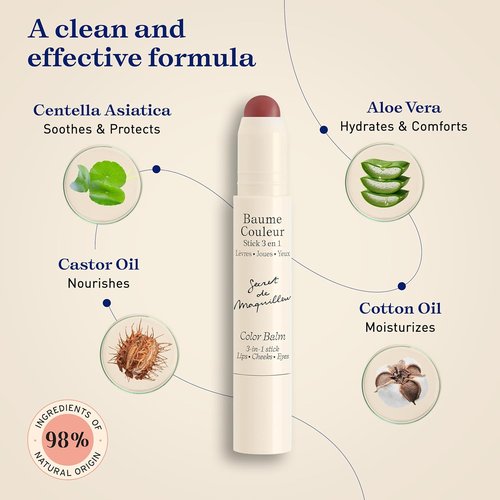 Embryolisse Color Balm - 3-in-1 Mocha Tint for Eyes, Lips & Cheeks | Hydrating Vegan Balm, 0.08 oz