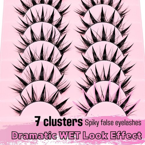 AUGENLI 10 Pairs Manga Lashes Natural Look Wispy Clusters 16mm Spiky Style Japanese Anime Cosplay Cat Eye Lashes Extension Makeup Faux Mink False Eyelashes (A0)