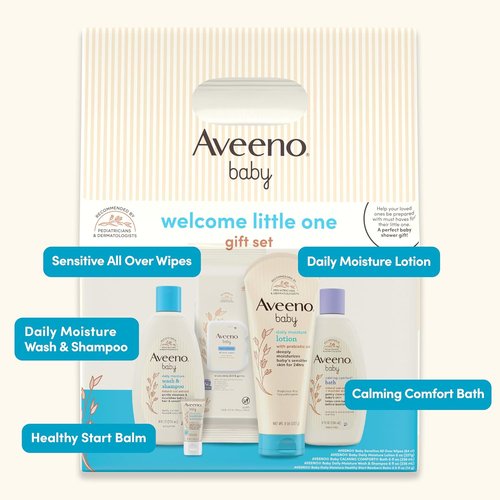 Aveeno Baby Gift Set - Nourishing Skincare Essentials with Body Wash, Shampoo, Lotion & Wipes | 5 Items
