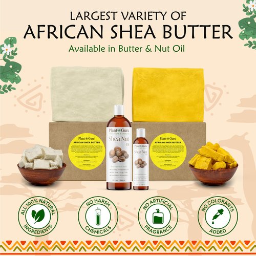 Plant Guru Raw African Shea Butter 32 oz. Bulk 100% Pure Natural Unrefined YELLOW - Ideal Moisturizer For Dry Skin, Body, Face And Hair Growth. Great For DIY Soap and Lip Balm Making.