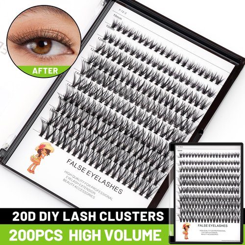 Bodermincer 200pcs/Pack C Curl 20 Root Thickness 0.07mm Individual Lash Cluster Black Individual Cluster Eye Lashes Grafting Fake False Eyelashes Lash Clsuter Wispy (20D 10-12-14-16mm MIX)