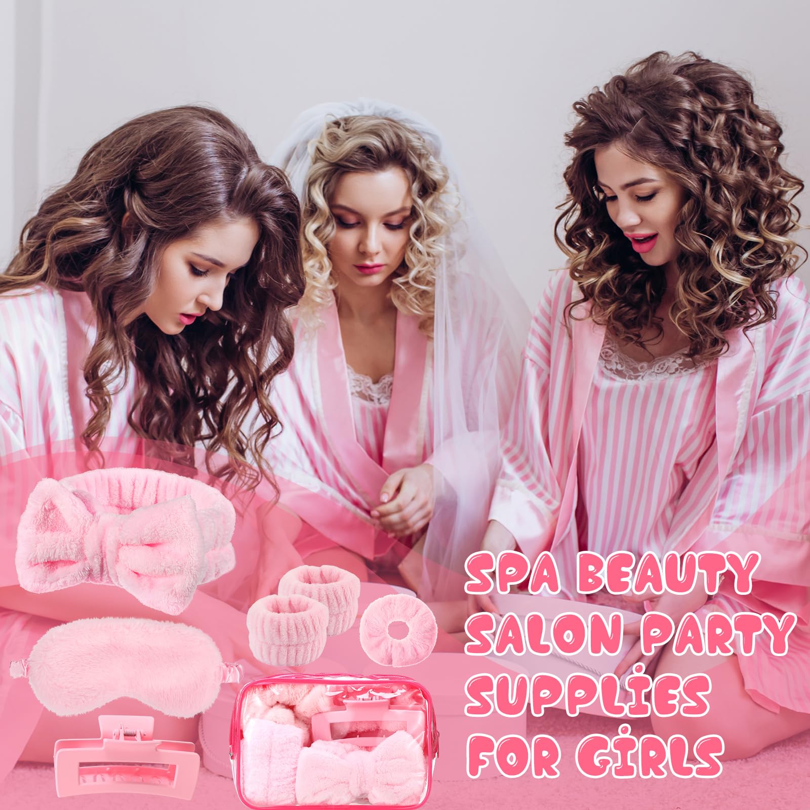 Wavyknot 42 Pcs Galentines Spa Party Supplies Sleepover Supplies Include Sleep Eye Mask Spa Headband Scrunchies Hair Claw Clips for Girls Slumber Party Favors Gift