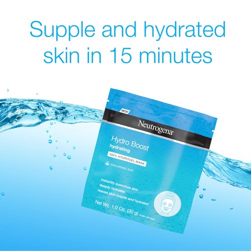 Neutrogena Hydro Boost Hydrating 100% Hydrogel Sheet Mask for Face, Moisturizing Gel Face Mask with Hyaluronic Acid for Dry Skin, Gentle, Non-Comedogenic, 1 oz