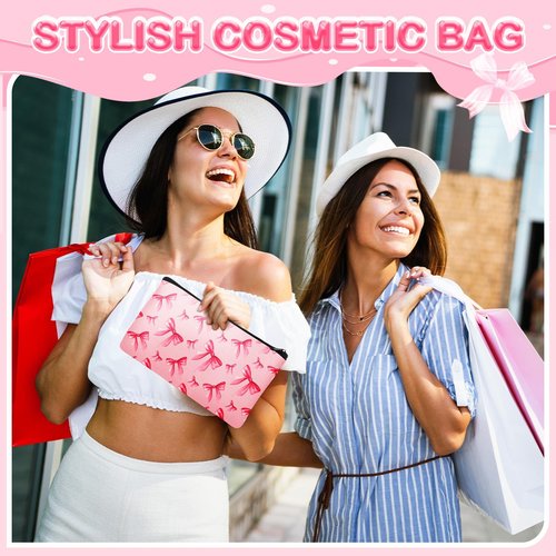 SilTriangle 24 Pieces Funny Cosmetic Bags Bulk Make up Bags Zipper Canvas Purse Organizer Pouch Portable Travel Toiletry Pouch for Women Inspirational Gifts, 7 x 4 Inch(Bow)