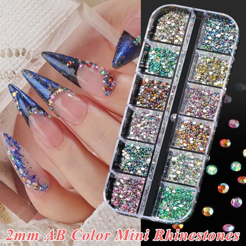 18000pcs Nail Rhinestones and Pearls for Nail Art, 2mm Resin AB Transparent Jelly Rhinestones Crystal Nail Gems Multicolor Flatback Pearls with Tweezers & Pickup Tools for Women Nails Design Craft DIY