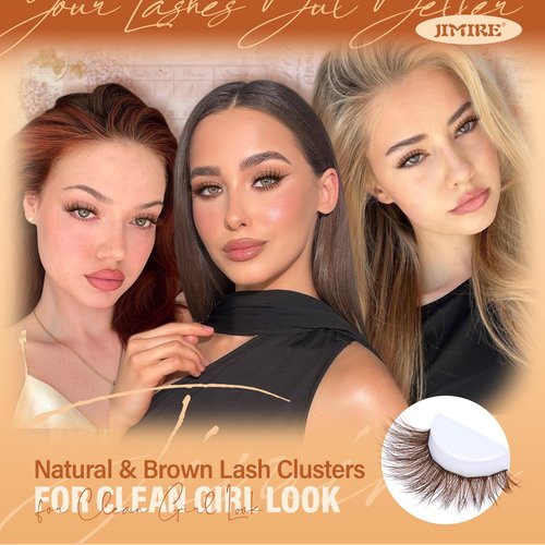 JIMIRE Brown Lash Clusters Wispy Lash Extensions Natural Eyelash Clusters with Bottom Lash Clusters 8-18MM Soft Fluffy Cluster Eyelash Extensions 161Pcs Cluster Lashes DIY at Home