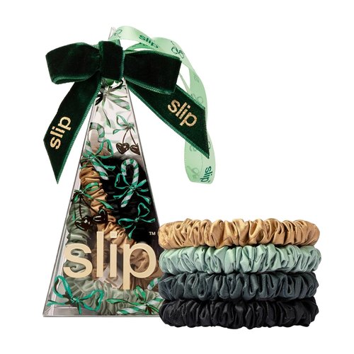 Skiennix Slip Skinny Scrunchies - Anti-Crease, Anti-Breakage Slipsilk™ Design | 4 Pure Silk Scrunchies in Sweetie Pie Packaging