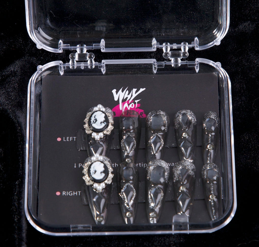 WhyNotNailIt Handmade Stiletto False Nails - 10 pc Set with Jelly Gel, Luxe Gemstone Accent, Elegant Glittered Design, Premium Press-On Nails for Ultimate Elegance