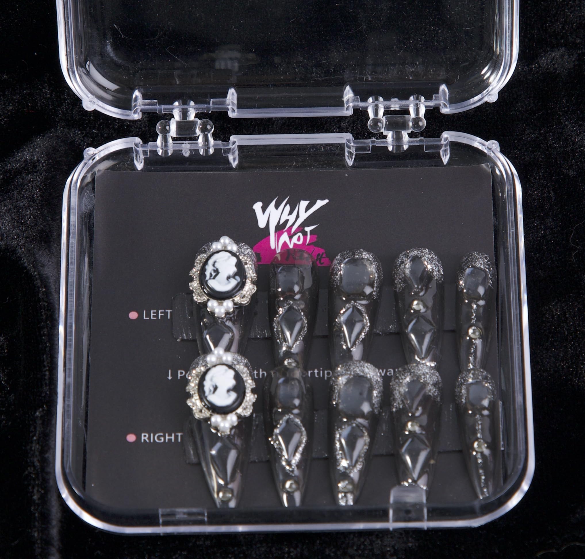 WhyNotNailIt Handmade Stiletto False Nails - 10 pc Set with Jelly Gel, Luxe Gemstone Accent, Elegant Glittered Design, Premium Press-On Nails for Ultimate Elegance