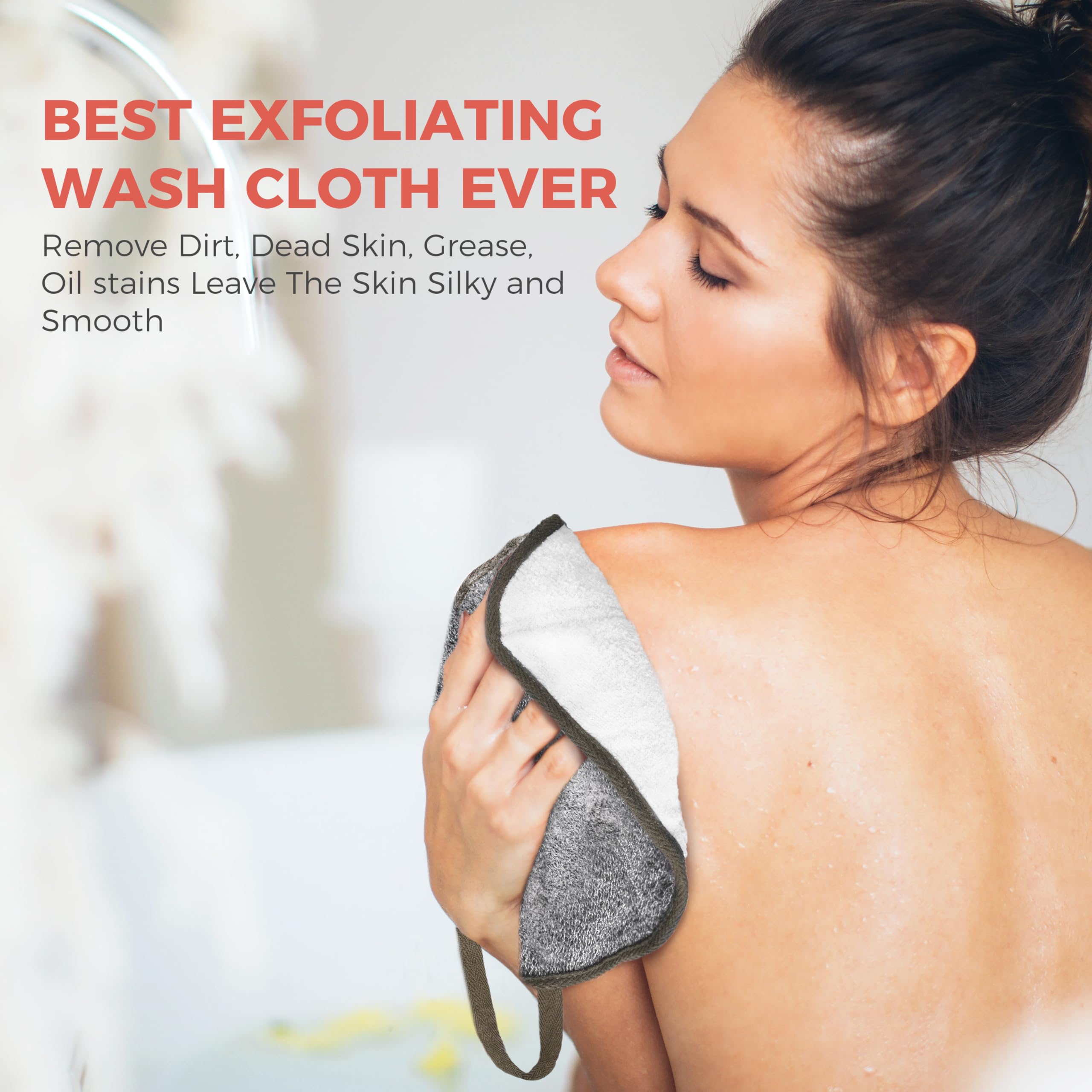 ZOMCHI 3 Pack Exfoliating Washcloth, Premium Facial and Body Wash Cloths with Softness and Scrubbing Two Sides, Bath Cloths for Women and Men (Smoke)