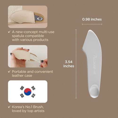 Piccasso 2-Way Makeup Spatula - Dual-Ended Stainless Steel Tool for Precise Foundation & Skin Care Application, Includes Leather Case