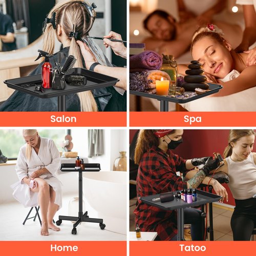 TASALON Salon Tray on Wheels,Rolling Tray Trolley for Salon Essentials, Adjustable Height Provides Ample Storage for Hairstylist, Tattoo and Clinic Use - Black