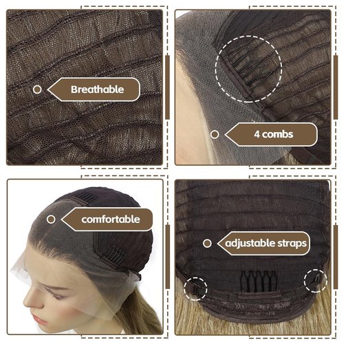 BABEHERS Ash blonde Lace Front Wig for Women 13x4 Body Wave Synthetic lace Front Wigs Omber Pre-plucked Long Wavy 150% Density Heat Resistant Hair Daily Use 26 Inch