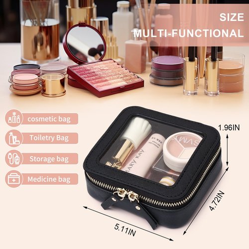 Pinkmik Small Makeup Bag Mini Clear Cosmetic Makeup Case & Toiletry Bag with Zipper Women's Purse Organizer & Car Essentials (Black, MINI-3)