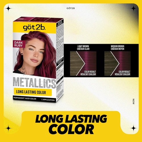 Got2b Metallics Permanent Hair Dye - Dark Ruby M68 | Metallic-Shine Booster for Cool, Shimmering Color, Lasts Up to 30 Washes, 1 Kit