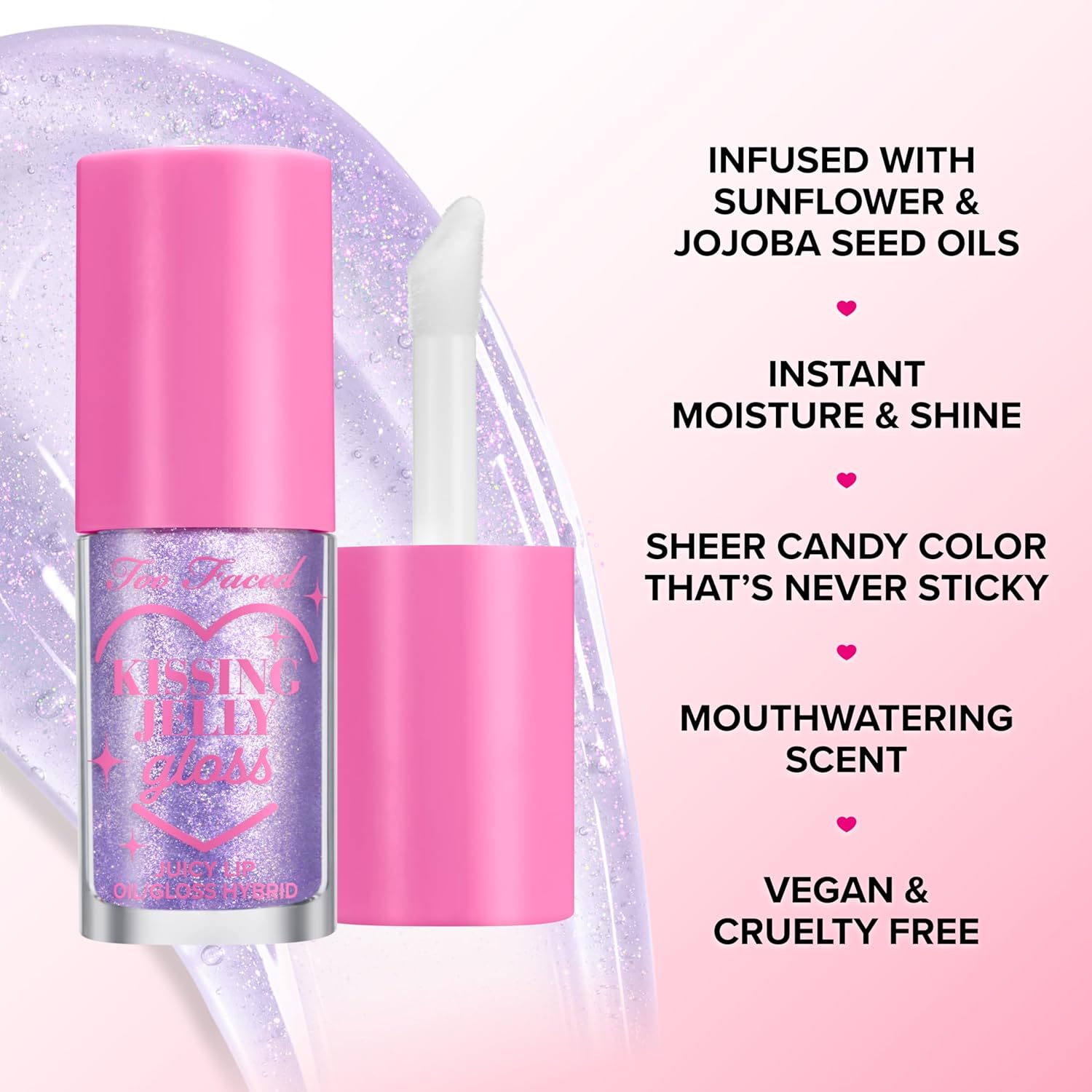 Too Faced Kissing Jelly Ornament - Hydrating Lip Oil Gloss with Sheer Coverage & Iridescent Shine