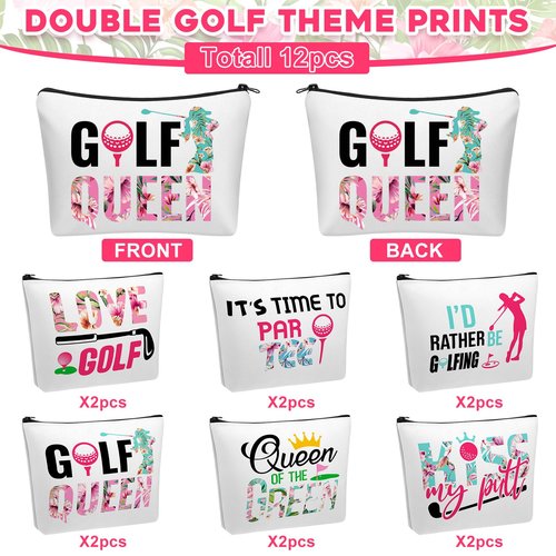 Bulyoou 12 Pcs Golf Gifts for Women Female Cosmetic Bags Golfer Makeup Bag Canvas Toiletry Pouch with Zipper Accessories for Women Ladies Golf Lover Player Fans Birthday Gifts