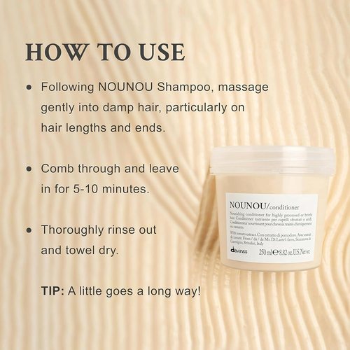 Davines Nounou Conditioner - Hydrating Deep Conditioner for Damaged & Dry Hair | 8.45 oz