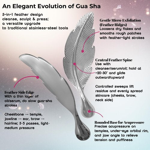 304 Stainless Steel Gua Sha Tool – Exfoliating Feather Design Facial Sculpting & Lymphatic Drainage Tool | Cooling, 75g Weighted | Gift Ready