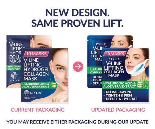 Stylia V Line Lifting Collagen Mask - Lift, Firm & Contour Jawline - Tightening Double Chin Strap with Hyaluronic Acid & Aloe - Neck Tightening and Lifting Mask - Jawline Shaper Face Lift Tape (10PC)