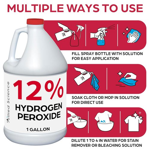 Allied Science 12% Food Grade Hydrogen Peroxide - 4X Stronger Solution for Home & Personal Care | 1 Gallon (2)