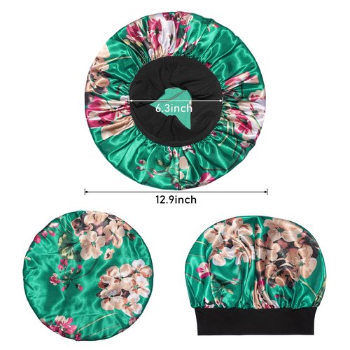 Satin Bonnet Silk Bonnet Hair Bonnet for Sleeping- 4 Pack Sleep Bonnets for Women with Wide Elastic Band for Curly Hair Braids
