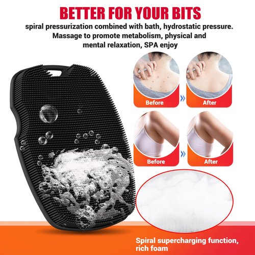 Canroom Silicone Body Scrubber - Zinc Infused-Highly Elastic Bristles Exfoliating Body Scrubber for Shower Body,Cellulite Reduction,Blood Circulation- Black