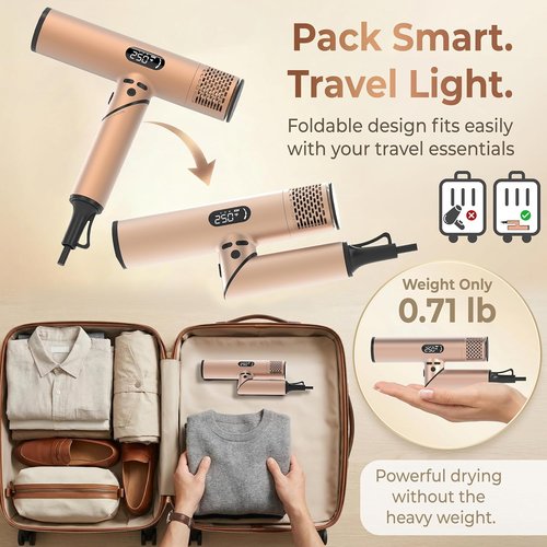 Skiennix Dual Voltage Travel Hair Dryer - 1600W Ionic Blow Dryer with Diffuser | Lightweight & Fast Drying for Home & Travel