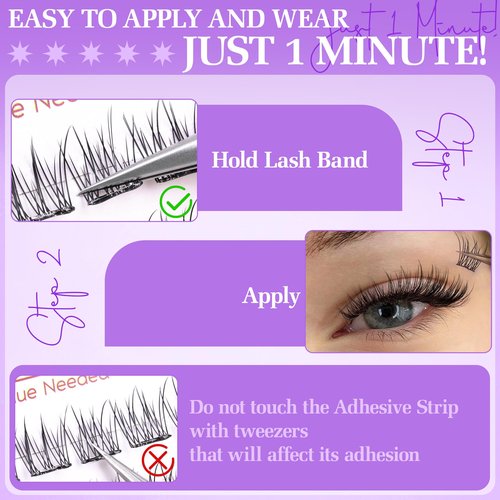 Natural Self Adhesive Clusters Lashes No Glue Self Adhesive Wispy Cluster Eyelashes Extensions Pre-glued Lashes Cluster Reusable C-Curly Individual Lashes 9-12mm Press on Lash by zenotti