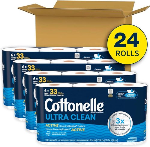 Cottonelle Ultra Clean Toilet Paper - Active Cleaning Ripples Texture, 24 Mega Rolls (132 Regular Rolls)