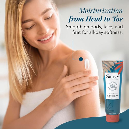 Saavy Naturals Deeply Hydrating Body Cream - Nourishing Shea Butter & Plant-Based Formula | Tahitian Vanilla, 8.5 fl oz (2 Pack)