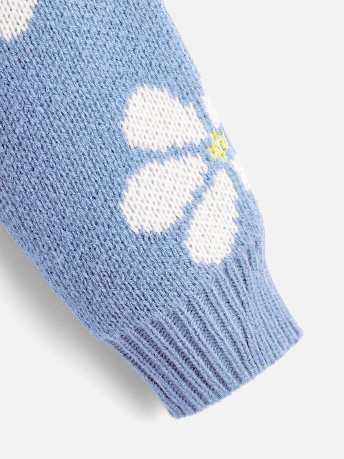 SHENHE Girl's Floral Print V Neck Long Sleeve Knitted Cropped Sweater Jumper Tops Blue 11-12Y