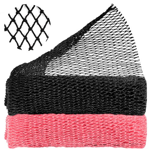 QOPAHI Knotted African Net Sponge, Stretchable African Exfoliating Net with Knots, African Wash Cloth Body Shower Scrubber Nylon Back Scrubber Bath Sponge, Stretch Length to 170cm(Black+Pink)