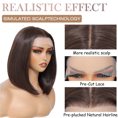 JANATOUCH Short Lace Front Bob Wig for Women,Straight 12 Inch Shoulder Length Hair with wig, Realistic Middle Part Synthetic Wig for Daily & Office Wear