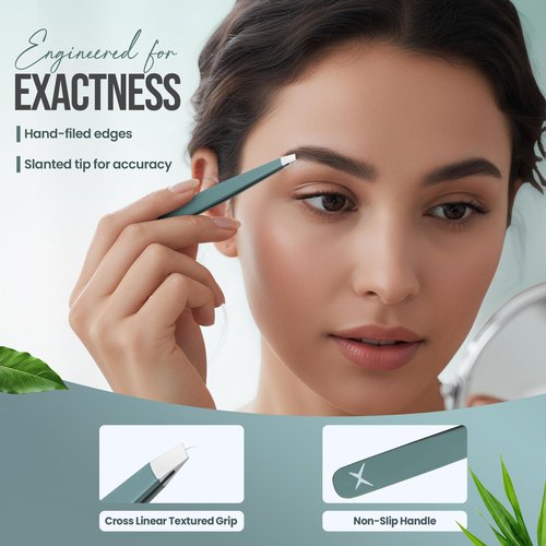Professional Slant Tip Tweezers - Precision Stainless Steel Eyebrow Plucking Tool for Women and Men, Ingrown Hair Remover, Facial Hair Tweezers for Grooming (Olive Fog)
