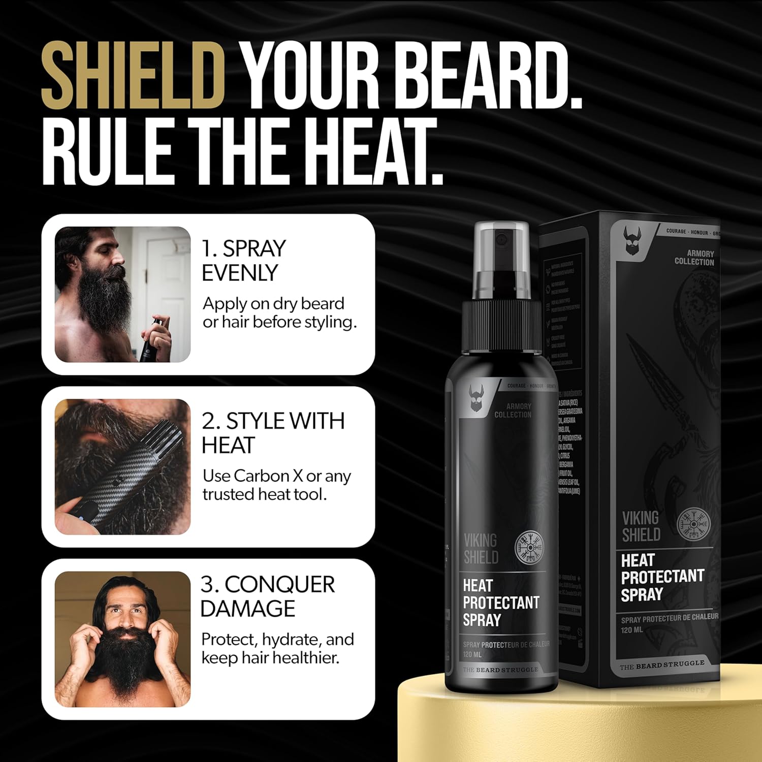 Viking Shield Beard Spray - Heat Protectant for Men | Argan Oil Thermal Protector - 4 Fl Oz