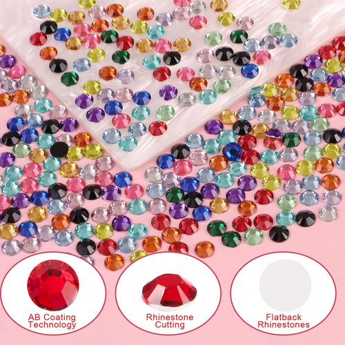 15000Pcs Flatback Rhinestones for Crafts, 5mm Mixed Color Crystals Rhinestone, Resin Flatback Glitter Gems Nail Diamonds Rhinestones for Clothes Accessories DIY