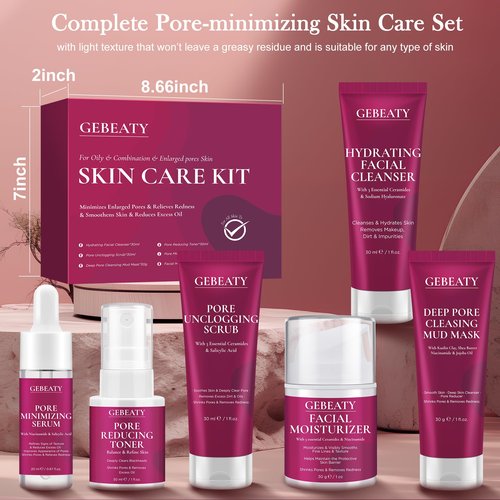 Skin Care Set, 6pcs Women Girls Skin Care for Teens 10-12 with Korean Salicylic Acid,Hydrate, Glow,Minimize Pore,Travel Skincare,Christmas Birthday Teen Girl Gifts Trendy Stuff,Teenage Tween Gifts