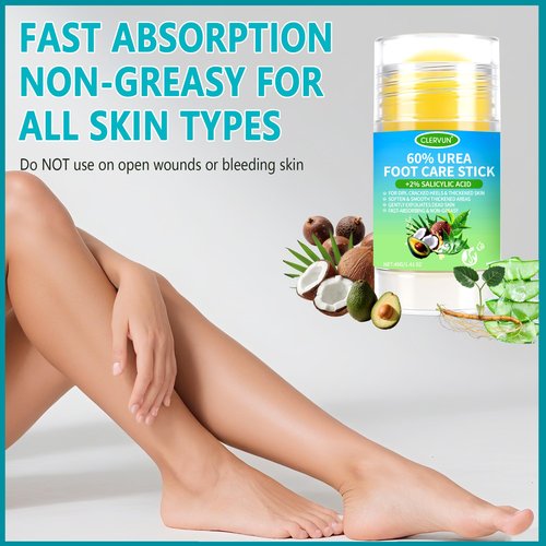 CLERVUN 60% Urea Cream Stick with 2% Salicylic Acid, Anti-Cracking Foot & Hand Cream Moisturizer for Dry Cracked Heel Feet, Knee, Elbow, Foot Balm Stick for Callus Remover & Dead Skin Softener (2)