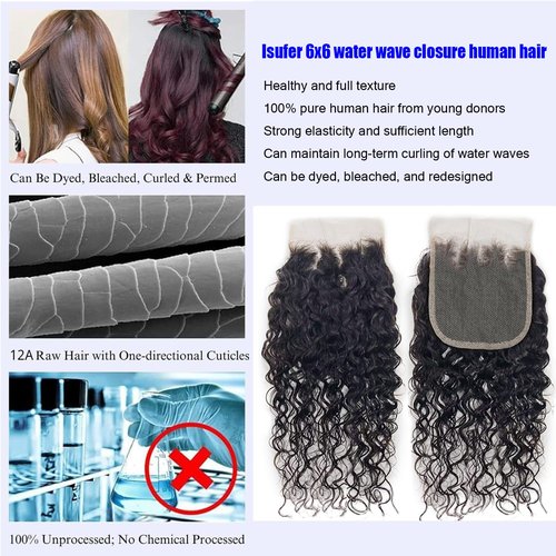 Isufer 6x6 Closure Water Wave Frontal Hd Transparent Lace 10 Inch Pre Plucked Natural Hairline With Baby Hair High Density Wet And Wavy Brazilian Virgin Human Hair