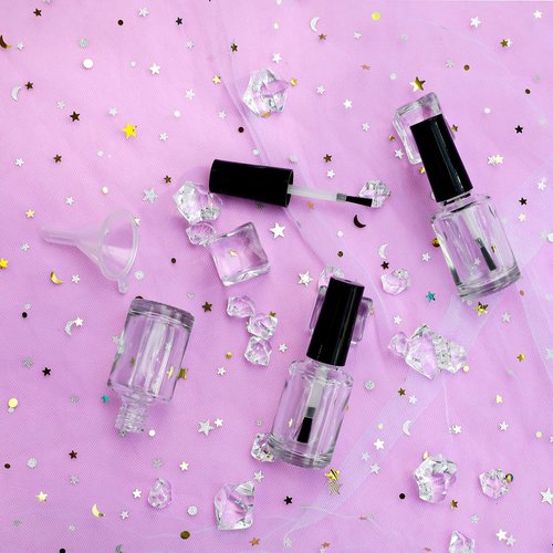 Agidea Empty Nail Polish Bottles with Brush Cap, 15ml Empty Glass Refillable Nail Polish Bottles with Mixing Agitator Balls & Funnels, Pack of 6