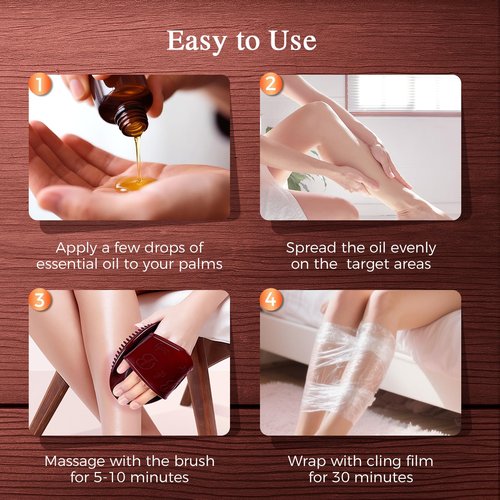 2 PCS Meridian Brush Massage Body Brush, 2025 Upgraded Meridian Massage Brushes with 10 ML Essential Oil, Full Body Relaxation Cellulite Massager Brushes for Belly, Arms, Legs, Back (Brown)