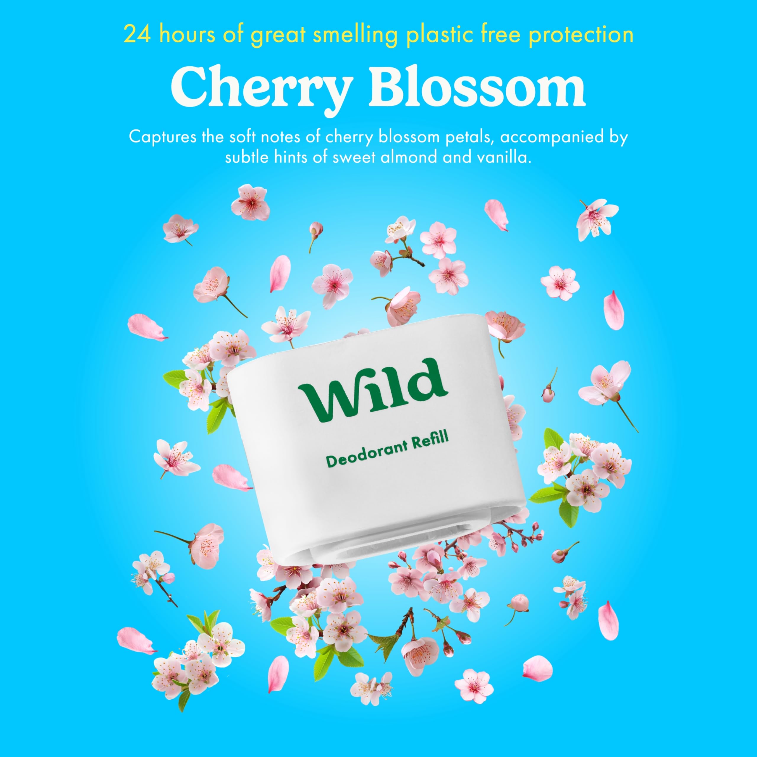 Wild Aluminum Free Refillable Deodorant Variety Pack for Men & Women - 98% Natural Ingredients - Includes Fresh Cotton & Sea Salt, Cherry Blossom, Coconut & Vanilla Scents - Long Lasting Protection