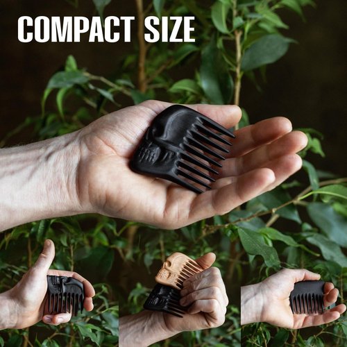 Handmade Wooden Beard Comb for Men Eco-Friendly Natural Wood Anti-Static Beard Grooming Tool Perfect for Styling Detangling & Shaping Gentle on Beard & Skin Sustainable Gift Idea (Thermograb Skull)