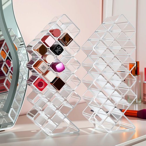 Hoolerry 4 Pack Acrylic Lipstick Holder Organizer 112 Slots Clear Lip Gloss Holder Organizers Stackable Lipsticks Tower Lipstick Case Display Stand Storage Box for Makeup Cosmetic Vanity (Trapezoid)